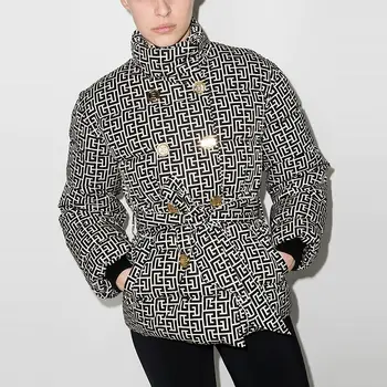 2023 Зимняя художественная Ретро-изящная и модная графическая серия Maze С поясом, пушистый пуховик, повседневная куртка в винтажном стиле
