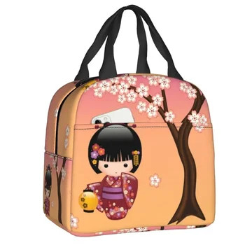 Японская кукла Сакура Кокеши, термоизолированные сумки для ланча, женская сумка для ланча Гейши для работы, учебы, путешествий, хранения продуктов, коробка для Бенто