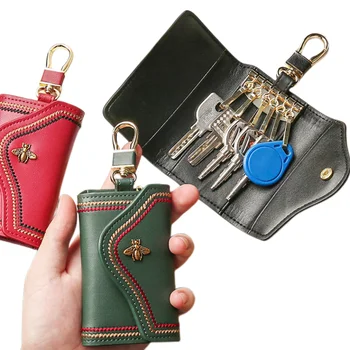 Сумка для ключей из натуральной кожи, женская простая универсальная сумка для ключей, многофункциональная сумка для ключей большой емкости, портмоне для монет, мужские кошельки для ключей