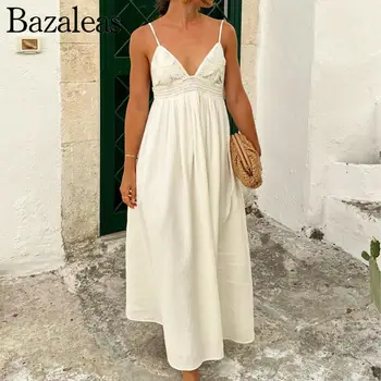 Официальный магазин bazaleas women traf, белое летнее пляжное платье с открытой спиной, миди, вечерние платья в стиле бохо