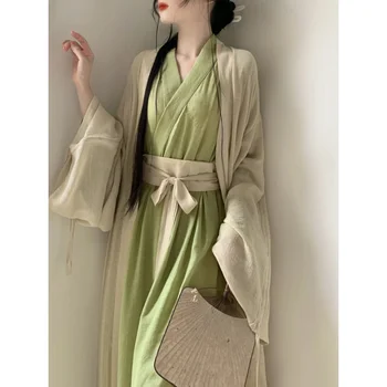 Женский костюм-рубашка с прямыми рукавами в китайском стиле династии Вэйцзинь Hanfu, длинный халат, китайская традиционная одежда Hanfu, косплей