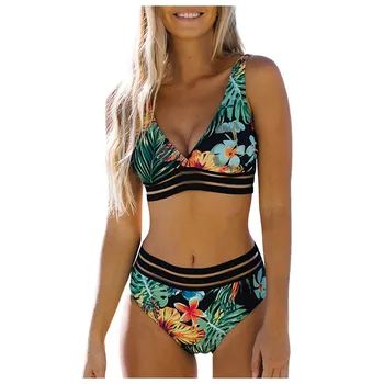 Women High Waisted Swimsuit 2 Piece Bathing Suit Retro Hawaii Print Bikini Set купальники 2023 женские בגדי ים נשים 2023 גבוהה