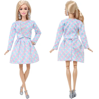 Мода BJDBUS, 1 комплект, кукольное платье, пальто в фиолетовую полоску, серьги, Обувь, юбка для вечеринки, одежда для куклы Барби, Аксессуары, игрушки