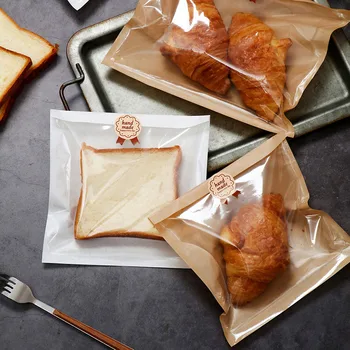 100шт Крафт-жиронепроницаемых бумажных пакетов для выпечки хлеба Бумажный пакет для выпечки печенья на вынос, пакеты для упаковки пончиков