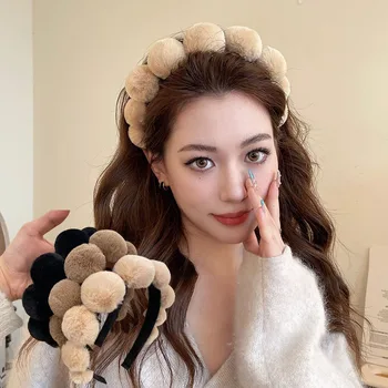 Осенне-зимняя Винтажная Плюшевая Повязка на голову, женская Элегантная лента для волос цвета кофе с молоком, Обруч для волос в Корейском стиле, Аксессуары для волос