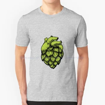 Зеленая Футболка с Хмелем в форме Сердца из 100% Хлопка Craftbeer Hops Craft Beer