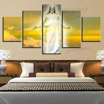 Иисус Христос Воскрес В Небесных облаках, Грядущий, 5 панелей, печать на холсте, Настенное искусство, HD Печать Фотографий, Плакат, Домашний декор, Без рамок