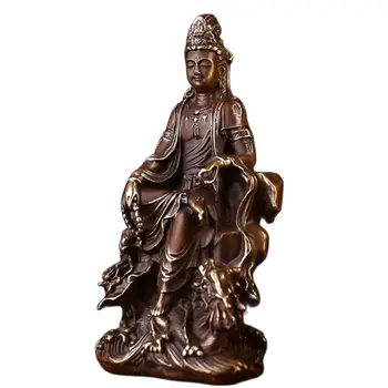 Украшение Гуаньинь без меди Статуя Будды Бодхисаттвы Гуаньинь Скульптура Сидящего Дракона Гуаньинь из чистой меди