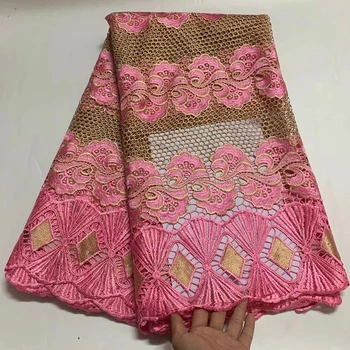 Африканская гипюровая шнуровая кружевная ткань водорастворимая африканская кружевная ткань свадебная 5 ярдов персиковая нигерийская кружевная ткань для платья ZQ-A282
