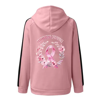 Женские толстовки с капюшоном, предотвращающие рак молочной железы, куртка и толстовка с карманом на шнурке, одежда с розовыми лентами и венками