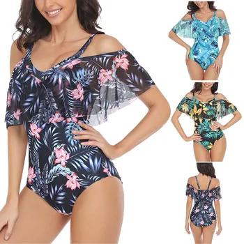Women's One-Piece Ruffle Print Sexy Non-Stiffening Swimming Costume With Bra Pads Traje Baño Mujer 2023 купальник женский