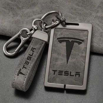 Для Tesla модель 3 Чехол для карт Брелок для ключей Защитная крышка Держатель брелки из сплава Сумка Кожаная цепочка для предотвращения потери Брелок Металлическое кольцо