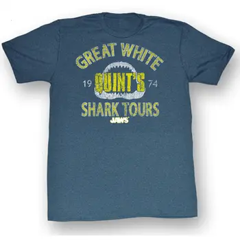 Мужская приталенная футболка Jaws Shark Tour большого размера Pacific Blue Triblen