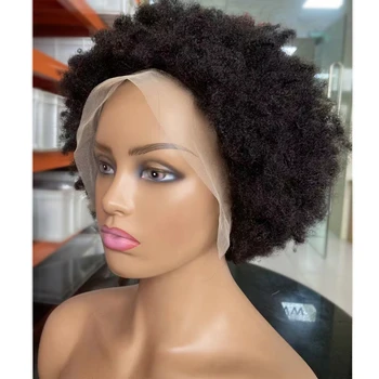 300% плотность Боб Афро Кудрявый парик из вьющихся волос 13x4 кружевной парик из человеческих волос для женщин, детские волосы, полный кружевной парик, бесклеевые фронтальные кружевные парики