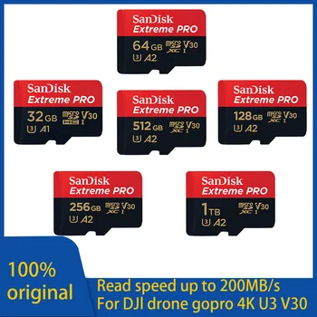 SanDisk Extreme Pro Card 256 ГБ Micro SD Карта SDXC UHS-I 128 ГБ 512 ГБ 1T U3 V30 TF Флэш-Карты Адаптер Карты Памяти для Камеры DJI