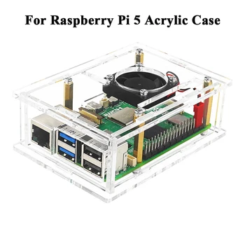 Для Raspberry Pi 5 Акриловый корпус Медные/алюминиевые радиаторы Плата разработки Защитная оболочка с охлаждающим вентилятором Защитная оболочка
