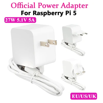 Официальный Адаптер Питания Forspberry Pi 5 27W USB-C 5.1V 5A EU/US/UK Plug Adapter Power Charger Supply PD Зарядка для Raspberry Pi