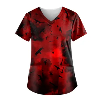 Униформа для медсестер Женская медицинская одежда из тонкой и легкой ткани с коротким рукавом, повседневная медицинская униформа для медсестер с принтом для летних топов