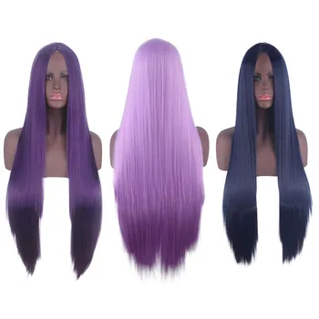 Длинный прямой фиолетовый парик со средней частью, женские длинные термостойкие синтетические волосы, светло-темно-фиолетовые парики для женщин Длинный прямой фиолетовый парик со средней частью, женские длинные термостойкие синтетические волосы, светло-темно-фиолетовые парики для женщин 0