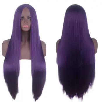 Длинный прямой фиолетовый парик со средней частью, женские длинные термостойкие синтетические волосы, светло-темно-фиолетовые парики для женщин Длинный прямой фиолетовый парик со средней частью, женские длинные термостойкие синтетические волосы, светло-темно-фиолетовые парики для женщин 2