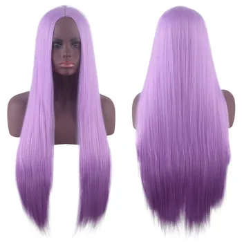 Длинный прямой фиолетовый парик со средней частью, женские длинные термостойкие синтетические волосы, светло-темно-фиолетовые парики для женщин Длинный прямой фиолетовый парик со средней частью, женские длинные термостойкие синтетические волосы, светло-темно-фиолетовые парики для женщин 4