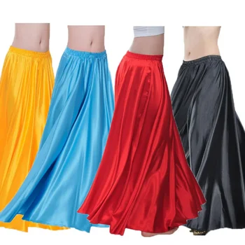 Атласная блестящая юбка для танца живота для женщин, большие качели, Цыганский Испанский танцевальный костюм для фламенко, сценическая одежда, одежда для выступлений