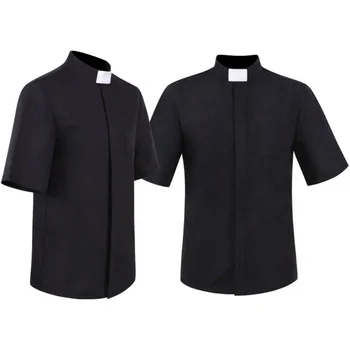 Рубашка священника, мужской костюм пастора для косплея, Средневековое духовенство, служитель Католической церкви, Проповедник, Топы с короткими рукавами, Римская блузка