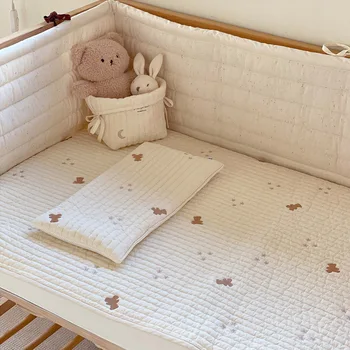 Корейская плоская подушка для новорожденных, Дышащая вышивка, Тонкий хлопок, защита от клещей для младенцев 0-12 месяцев, Защита от плевков