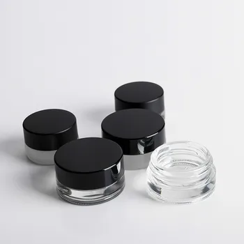 50 шт баночка для крема из прозрачного стекла 3g 5g, образец косметического крема для глаз, маленькая круглая бутылочка, стеклянный флакон с черной крышкой.