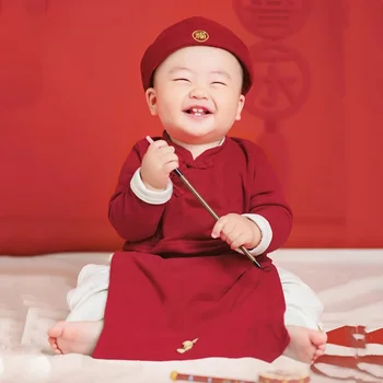 2022New Chinese Hanfu Для Маленьких Мальчиков Китайский Новогодний Наряд Красная Традиционная Одежда Кунг-Фу Хлопок Подарок На День Рождения