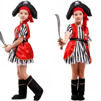 новогодний костюм на Хэллоуин для детей пиратский костюм капитана Джека Воробья шляпа для девочек детское платье для косплея пираты Карибского моря