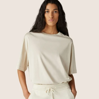 Женская весенне-летняя новая высококачественная футболка с коротким рукавом из смесового шелка