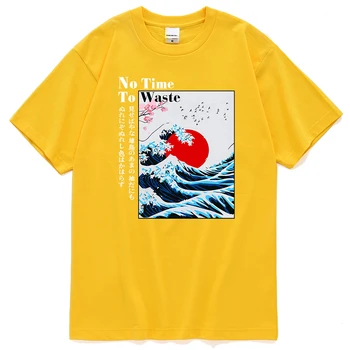 Japan Cherry Blossom Wave Sun Print Мужская Футболка Винтажные Футболки С Круглым вырезом Классические Дышащие Топы Большого Размера Модные Мужские Футболки