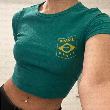 Бразильская повседневная футболка с принтом в стиле панк, короткая тонкая женская футболка в готическом эстетическом стиле, детская футболка Y2K, уличная летняя одежда
