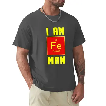 Футболка I am Fe Man (золотисто-красная) для мальчика, черные футболки-тяжеловесы, облегающие футболки для мужчин