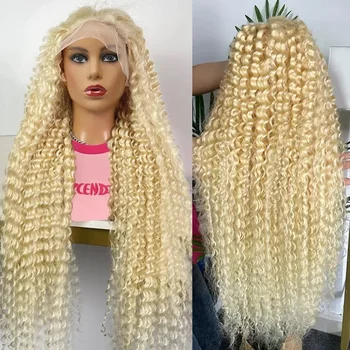 Honey Blonde 613, глубокая волна, 30-дюймовые кружевные парики из человеческих волос Remy, Бразильские HD 13x6, Прозрачные Кружевные Цветные вьющиеся парики спереди