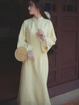 Осенний новый Ретро Улучшенный женский Чонсам в китайском стиле с круглой грудью и низким разрезом, элегантный шик, новинка 2023 года, новое платье в китайском стиле