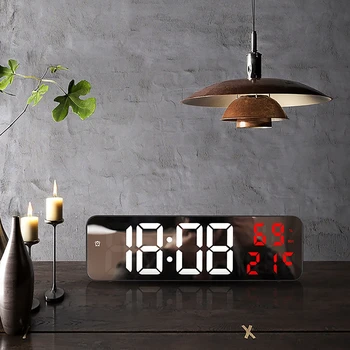 Цифровые настенные часы с большим светодиодным экраном, регулируемой яркостью, отображением температуры, влажности, даты, будильники для домашнего декора гостиной