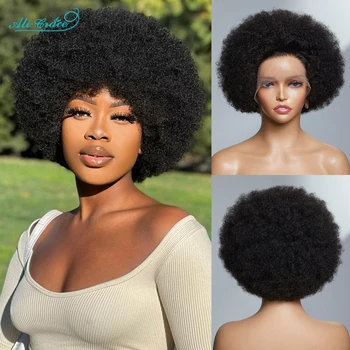 Ali Grace Афро-кудрявые парики 13x1, прозрачные кружевные парики спереди для женщин, короткие Африканские кудрявые парики из человеческих волос с челкой