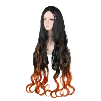 Женские Черные Оранжевые Синтетические Вьющиеся волосы Градиентный Цветной Парик Косплей Шиньон Градиентные Длинные Вьющиеся синтетические волосы