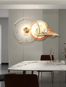 Роскошные ресторанные часы декоративная роспись современная простая трехмерная светодиодная лампа настенная роспись элитной гостиной светящиеся часы h