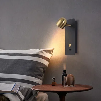 Золотой прикроватный настенный светильник, внутренний светодиодный настенный светильник с Swich и зарядкой Type-c, используемый для чтения в спальне, освещение в отеле, декор