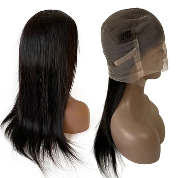 14 дюймов Монгольских натуральных человеческих волос натурального цвета, шелковистых, прямых, 180% плотности, полностью кружевной парик для чернокожей женщины
