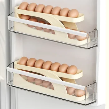 Автоматическая Прокручивающаяся Подставка для яиц, Ящик для хранения, Корзина для яиц, Контейнер-органайзер, холодильник с выдвижным ящиком, Дозатор яиц для кухни