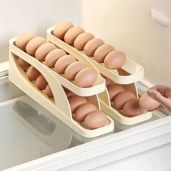 Автоматическая Прокручивающаяся Подставка для яиц, Ящик для хранения, Корзина для яиц, Контейнер-органайзер, холодильник с выдвижным ящиком, Дозатор яиц для кухни Автоматическая Прокручивающаяся Подставка для яиц, Ящик для хранения, Корзина для яиц, Контейнер-органайзер, холодильник с выдвижным ящиком, Дозатор яиц для кухни 1