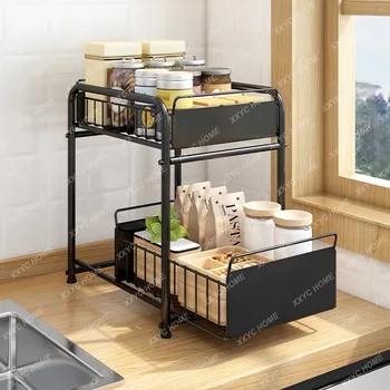 Корзина для хранения с выдвижным ящиком-органайзером под раковиной 2-ярусный выдвижной ящик Выдвижная корзина для кухни и ванной