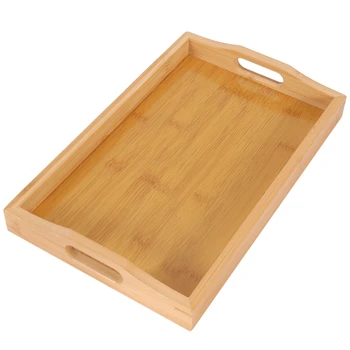 Сервировочный поднос Бамбук - деревянный поднос с ручками - Отлично подходит для обеденных подносов, чайных подносов, барных подносов, подносов для завтрака или любых подносов для еды