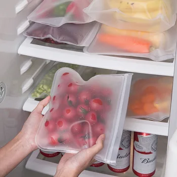 Силиконовая сумка для хранения продуктов Многоразового использования Овощи Фрукты Застегиваются на молнию Герметичные Контейнеры для холодильника Свежая упаковка Ziplock