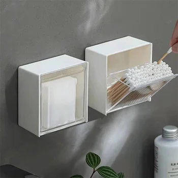 Пластиковые Настенные Ящики для хранения Пылезащитный Органайзер для ванной комнаты Для ватных тампонов Клей для макияжа Маленькая Коробка для ювелирных изделий