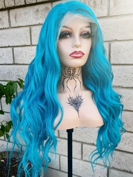 AIMEYA Термостойкий синтетический парик Синие парики для женщин с натуральной линией роста волос Синтетический кружевной парик для косплея Вечерние Кружевные передние парики Используются